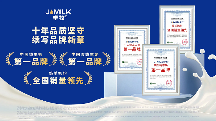 三冠加冕！卓牧乳業(yè)包攬羊奶品類三大市場(chǎng)地位確認(rèn)，彰顯國(guó)民乳企硬核實(shí)力